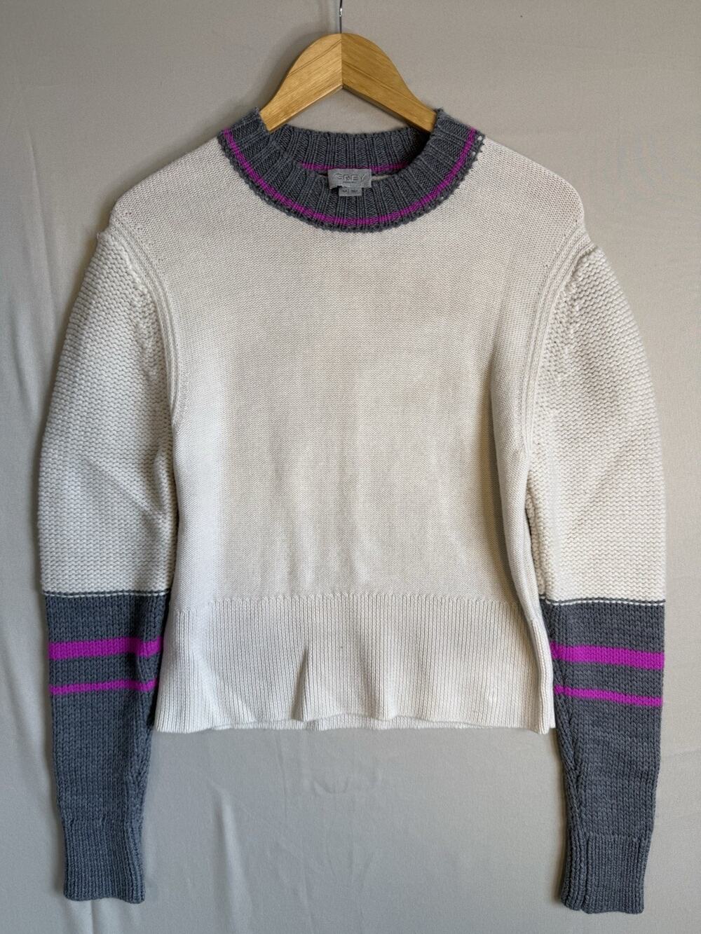 GREY Jason Wu Wool Colorblock Sweater Womens Medium Pink Stripe Cropped Knit